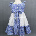 Hand-Embroidered Poplin Plaid Ruffled Lace for Girls